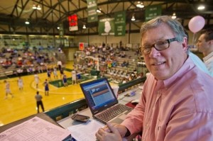 Stew Salowitz at a basketball game at the Shirk Center