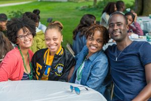 2016-10-01 Homecoming. Minority Alumni Networking. Ashley Keith Phillups '06 Kyanna Bradley '2017, Tiana Booth '06, Marvin Street '06. Photos by Lori Ann Cook-Neisler.