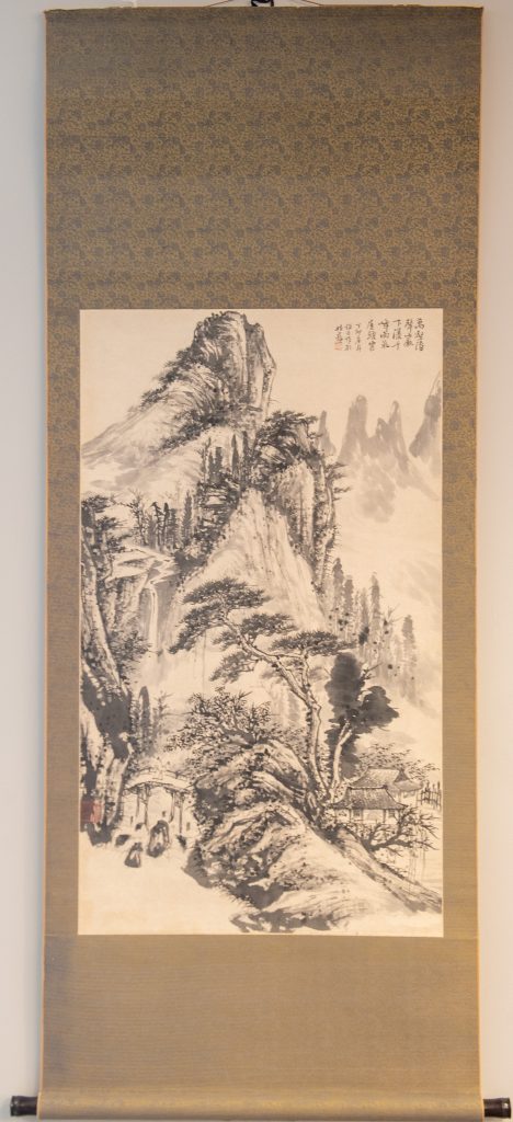 mountain and temple scroll