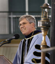 Dr. Richard F. Wilson took office as Illinois Wesleyan's 18th president on July 1, 2004. A native of West Virginia, Wilson earned his B.S. Degree from Alderson-Broaddus College in Philippi, West Virginia, where he majored in education and mathematics. He pursued advanced degrees at the University of Michigan, where he earned both the M.A. and Ph.D. degrees in Higher Education. In 1978, Wilson began a 26-year tenure at the University of Illinois at Urbana-Champaign, having held the positions of Associate Chancellor for Development and Vice President of the University of Illinois Foundation. He is a member of both Phi Beta Kappa and Phi Beta Phi national honor societies. Photo taken 9 April 2005